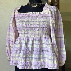 GANNI Check Balloon Sleeve Blouse